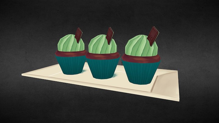 Chocolate Mint Cupcake 3D Model