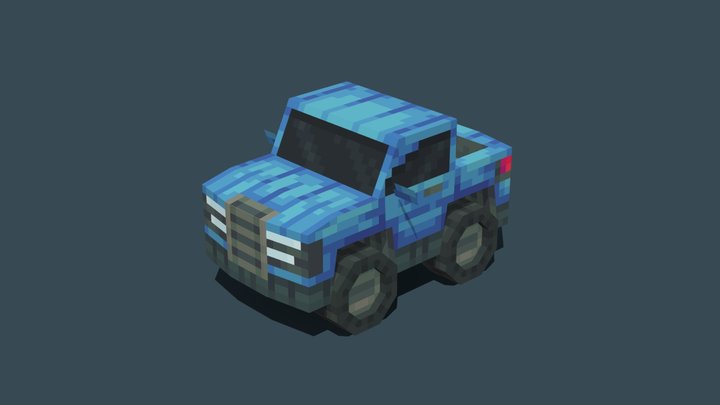 Blue Low Poly Pick-Up Truck 3D Model