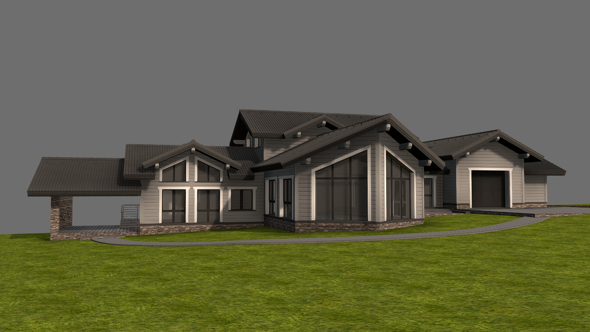 3D model Банный комплекс 1.0 - This is a 3D model of the Банный комплекс 1.0. The 3D model is about a row of houses with Olson House in the background.
