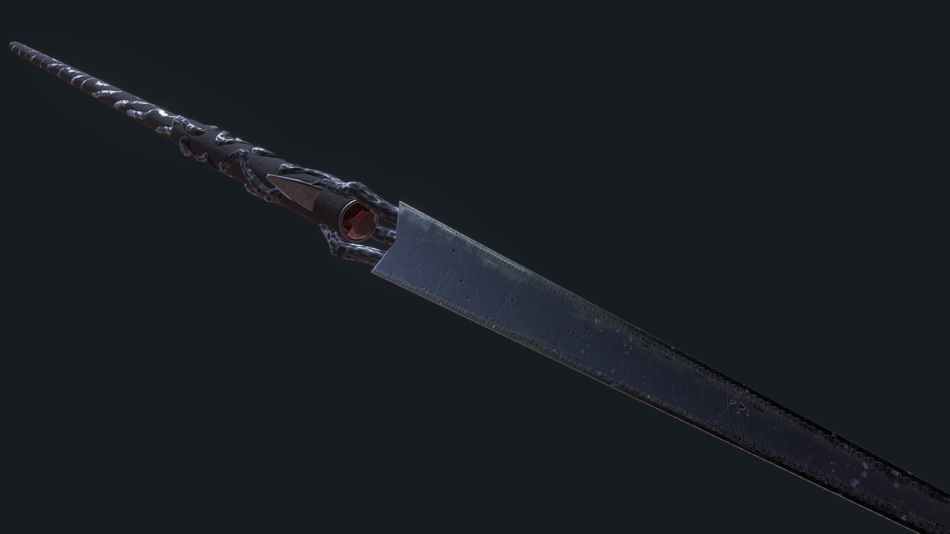 Spear with a plant-themed design