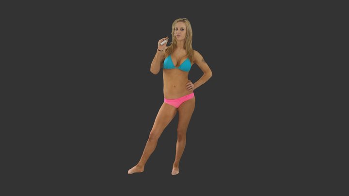Beautiful woman pink and blue bikini 3D Model