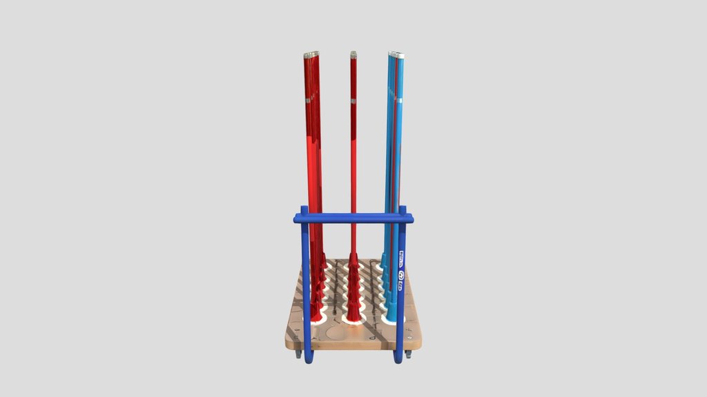 A rack with colored poles