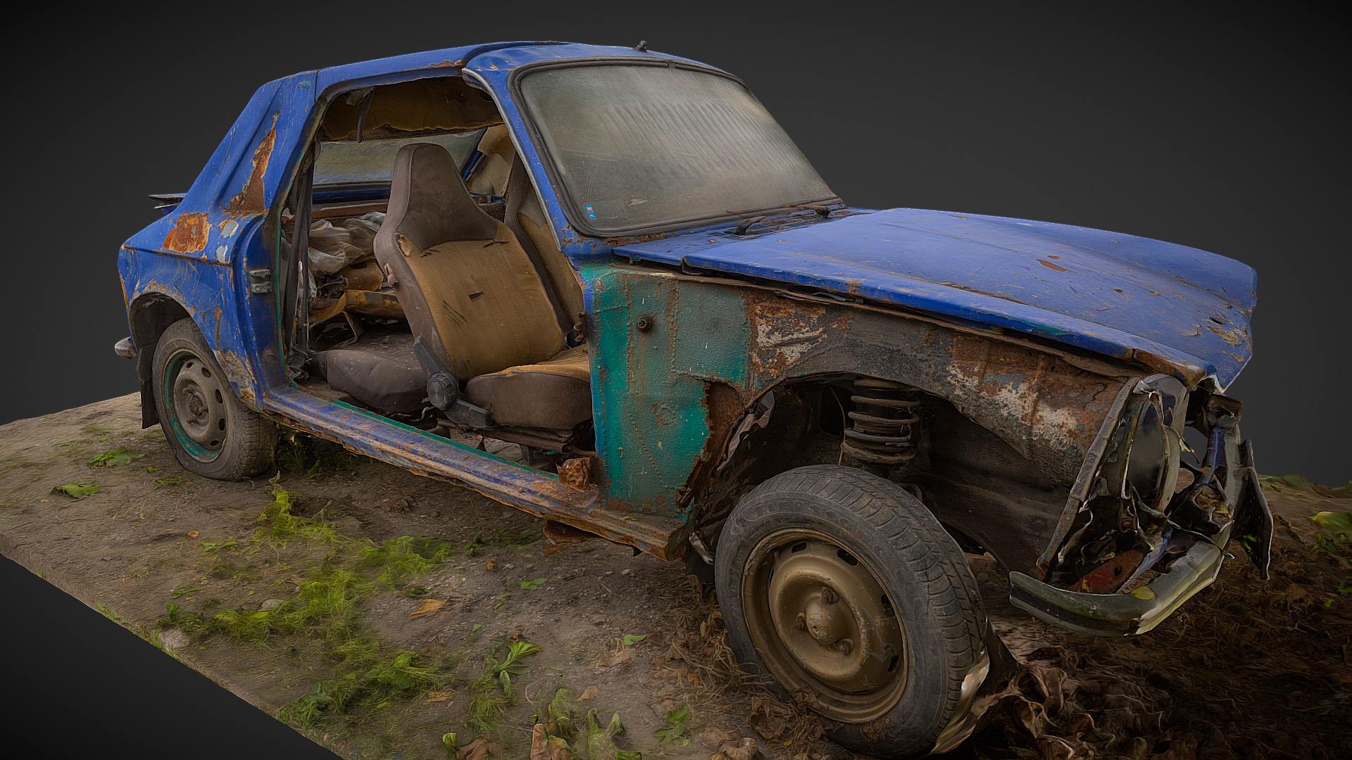 3D model Forgotten Rally Car 3d scan - This is a 3D model of the Forgotten Rally Car 3d scan. The 3D model is about a blue car with a dent in the front.