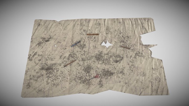 map with drawings and accessories 3D Model