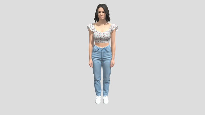 Floral Crop Top and High-Waisted Jeans – Kostenloses 3D-Modell STL