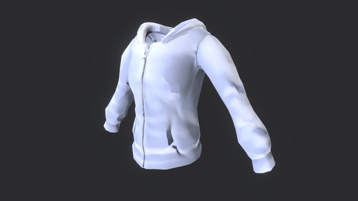 White Hoodie with Zipper 3D Model