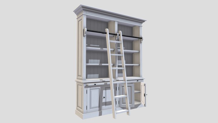 Ornate Bookshelf with ladder 3D Model