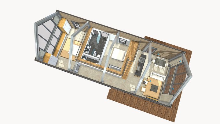 Modern Barn Renovation - Open Roof View 3D Model