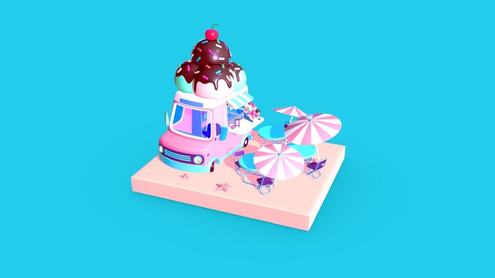 Stylized Food Truck 3D Model