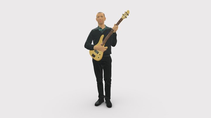 Male guitarist in shiny pants 0382 3D Model