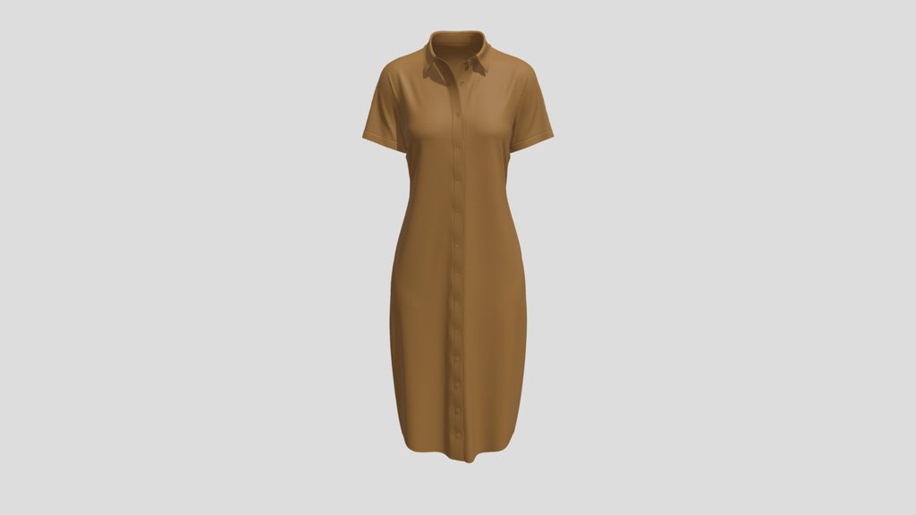 Brown Short Sleeve Midi Shirt Dress