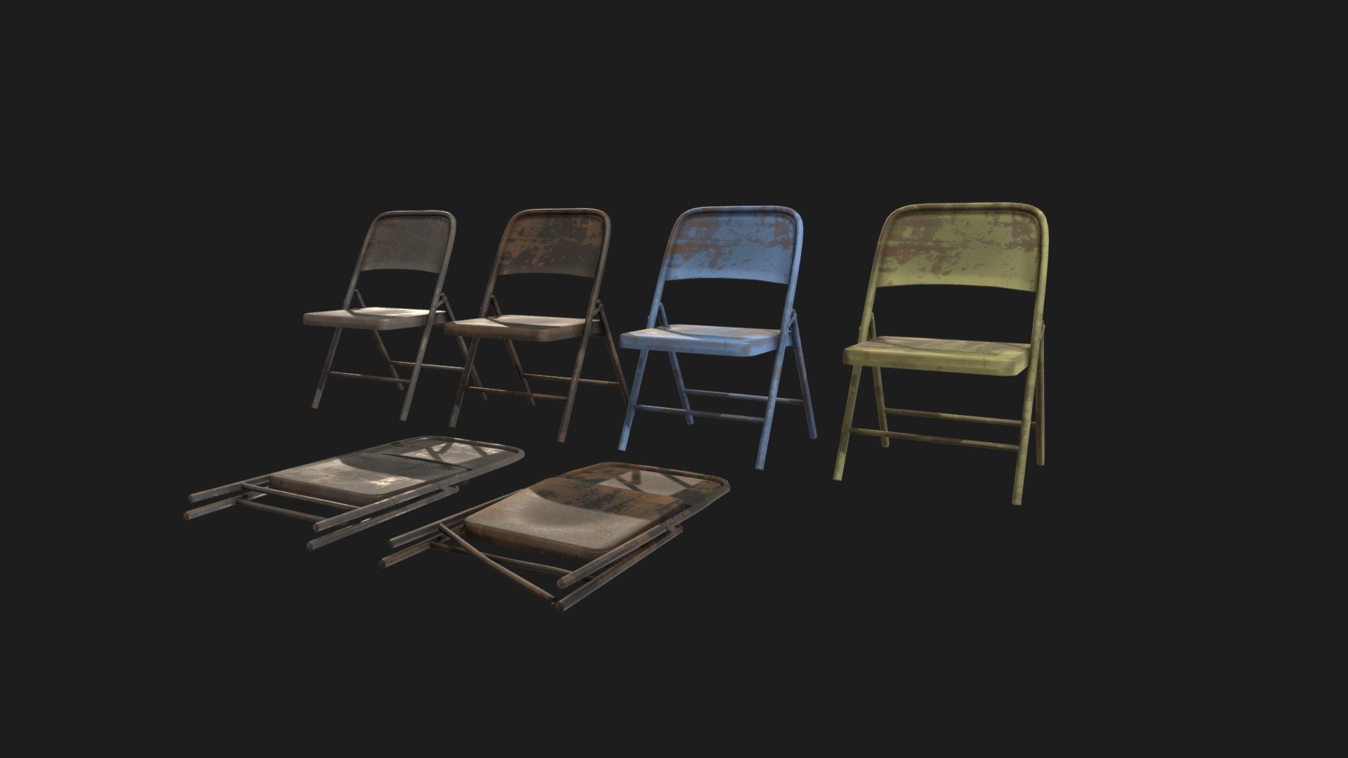 Worn and rusted Folding Chairs Buy Royalty Free 3D model by MelonMan
