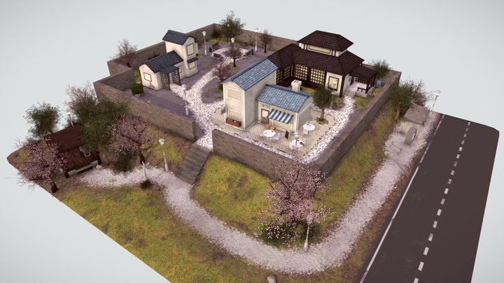 Diorama - Asian Cat Village 3D Model
