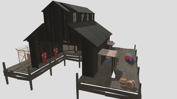 Low Poly Rust Large Fishing Village 3D Model