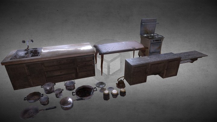 Old and abandoned kitchen assets 3D Model