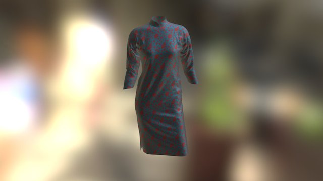 绿闪红缠枝莲花石榴闪缎夹旗袍 20世纪40年代 3D Model