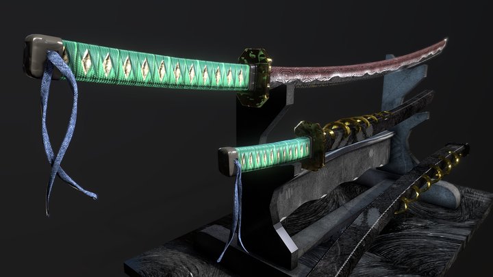 Samurai Sword with stand 3D Model