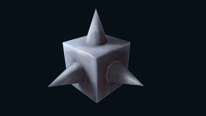 Hand Painted Spikey Metal Cube 3D Model