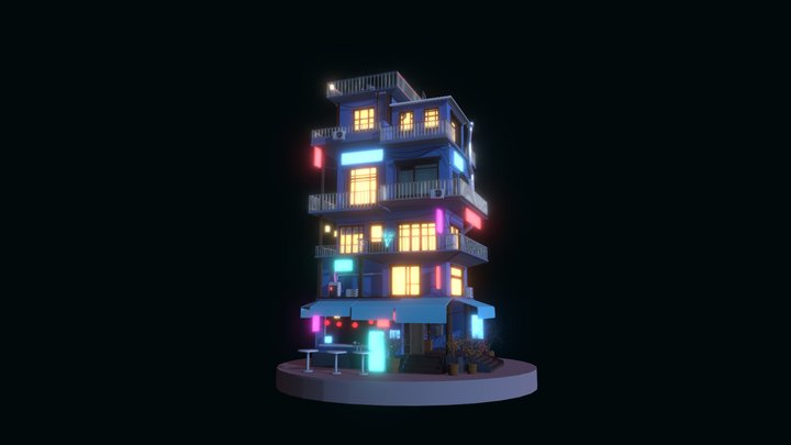 Japanese neon house 3D Model