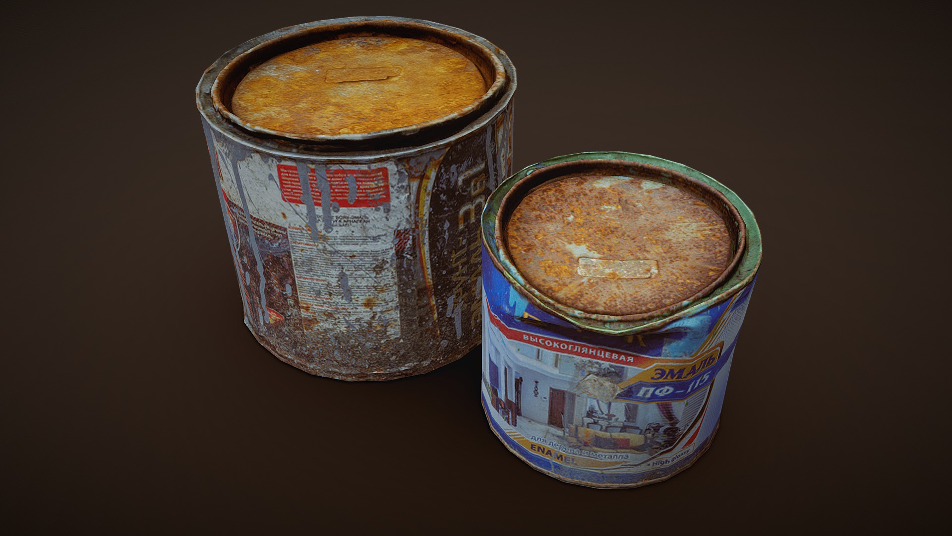 3D model Old Paint Can - This is a 3D model of the Old Paint Can. The 3D model is about a couple of cans.