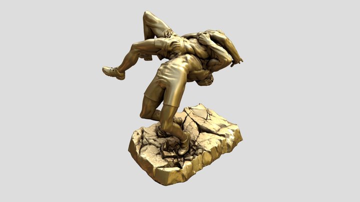 grapplers sculpture, gold textured 3D Model