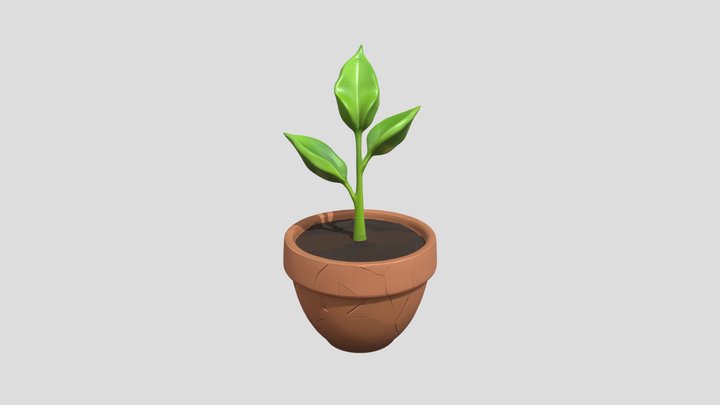 Free Flower Pot  Cartoon Style Plant 3D Model