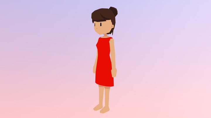 Low poly girl avatar with red dress 3D Model