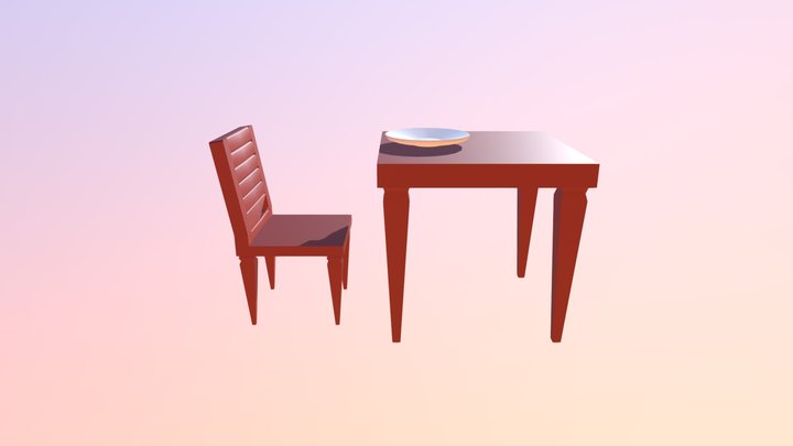 Chair, Table, Plate 3D Model