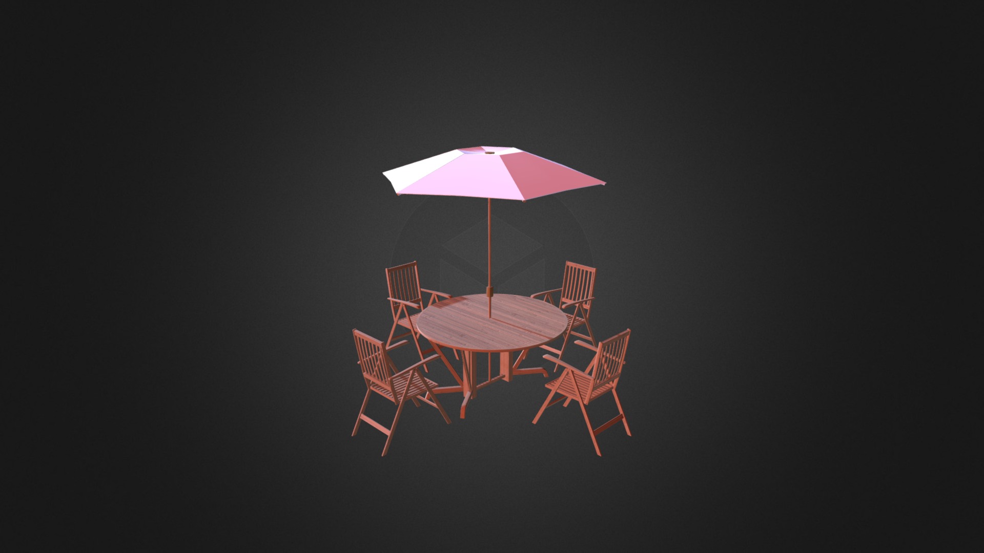 3D model Garden Table Set D Model - This is a 3D model of the Garden Table Set D Model. The 3D model is about a table and chairs with an umbrella.