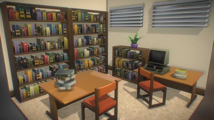 Retro Library Diorama 3D Model