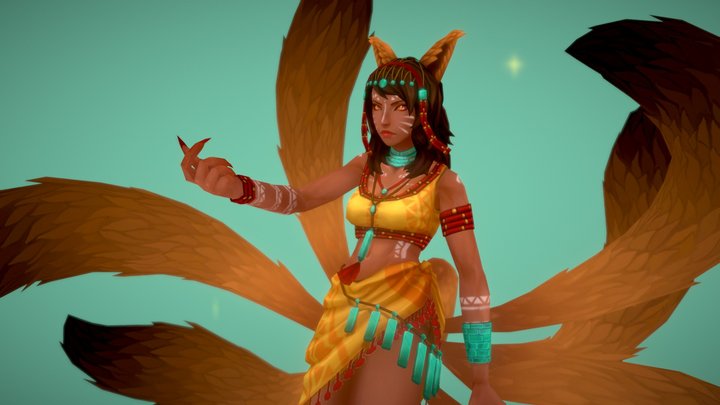 Tribal Ahri Fanskin League of Legends 3D Model