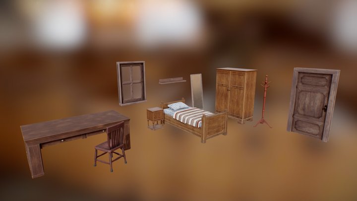 Wooden Furniture Set. 3D Model
