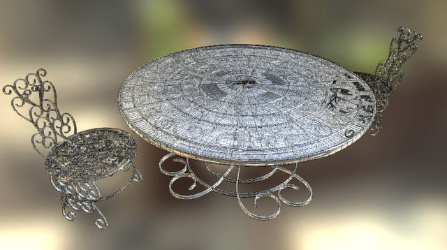 Flat iron table and chair Set 3D Model