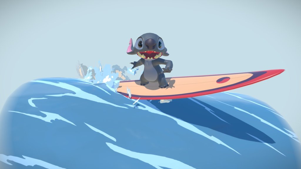 Stitch surfing Fan-Art - 3D model by Pierre Brack (@dalhana) .