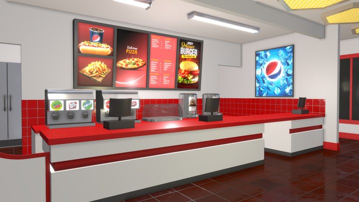 Fast Food Restaurant Order Counter 3D Model