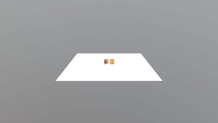 3d Low Poly Barrel & Box 3D Model