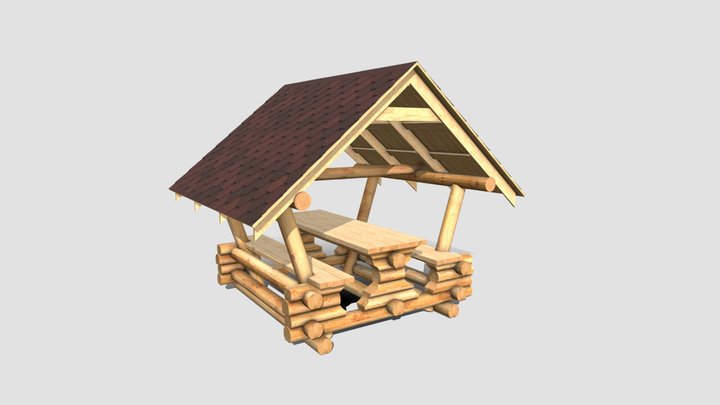 беседка из оцилиндрованного бревна 3D Model