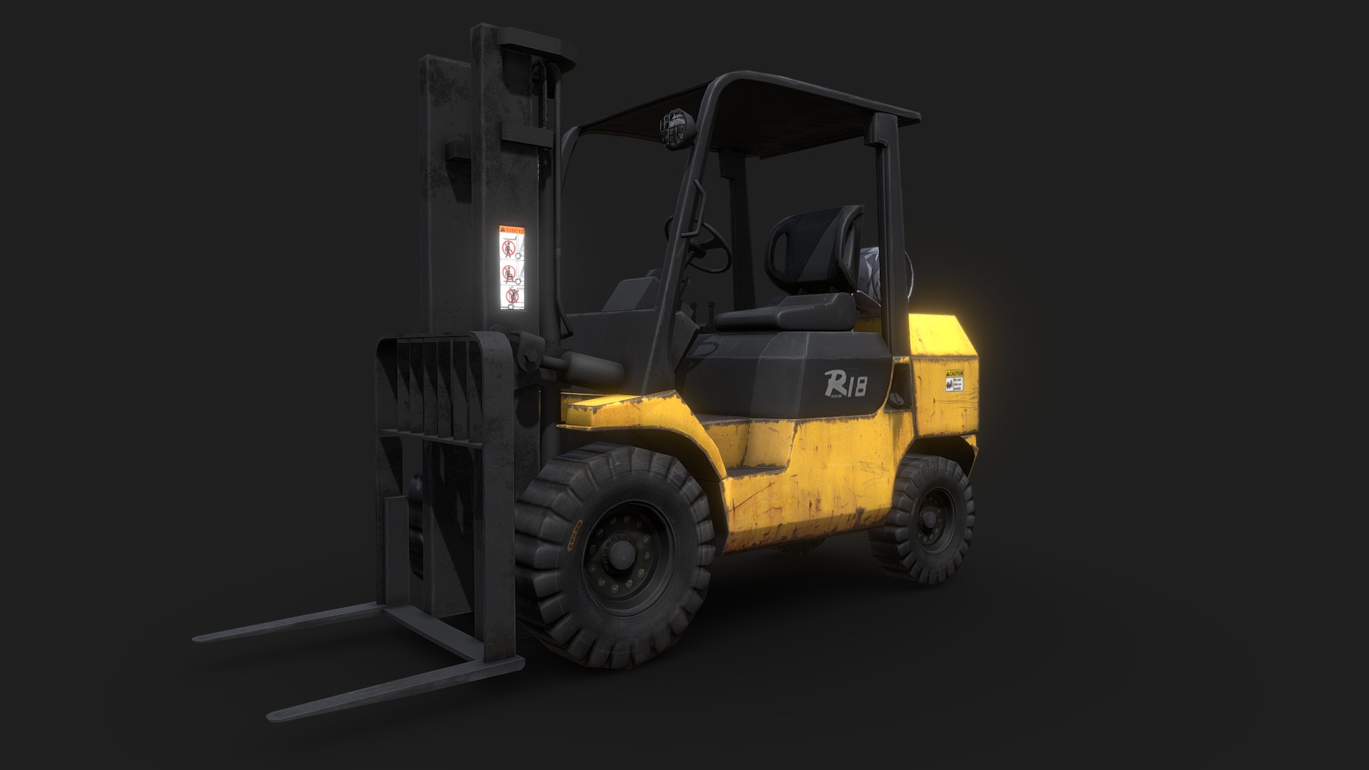 3D model Fork Lift - This is a 3D model of the Fork Lift. The 3D model is about a forklift in a dark room.
