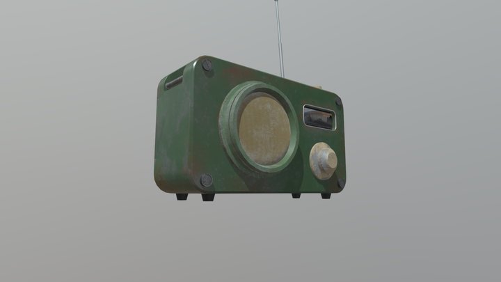 Green Painted Radio 3D Model Mid-to-Far Distance