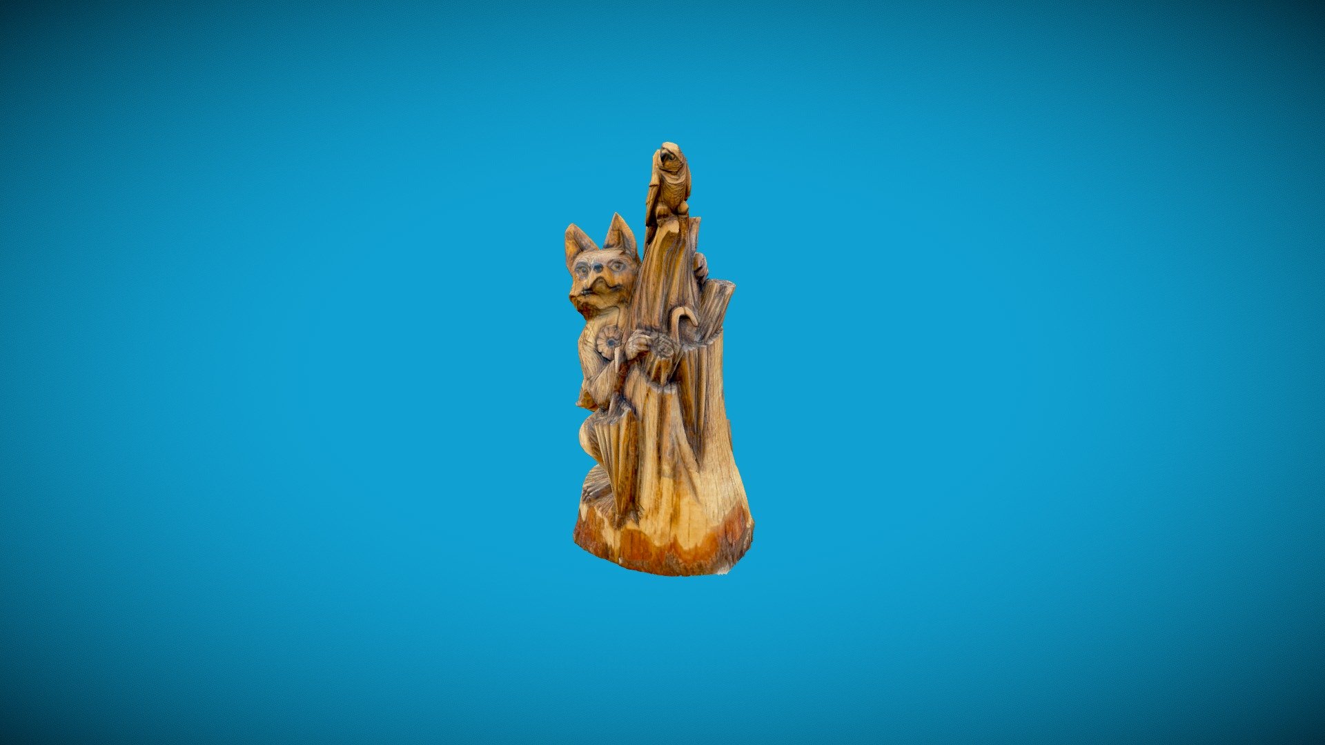 Fox and Eagle chainsaw wood carving. Park scan.