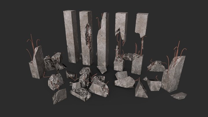 Broken Concrete Pillars Pack 3D Model
