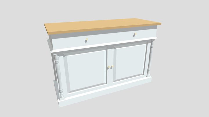 Oxford Butcher Block Top Kitchen Island In White 3D Model