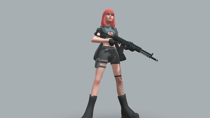 girl with a gun 3D Model