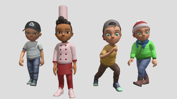 Set of cartoon characters Low-poly 3D Model