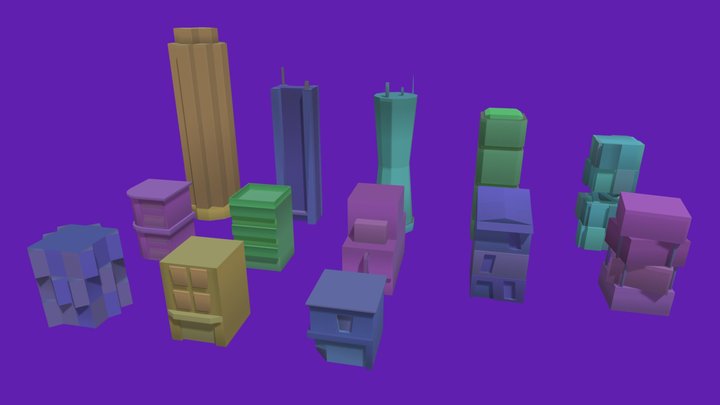 Stylized Low Poly Buildings 3D Model