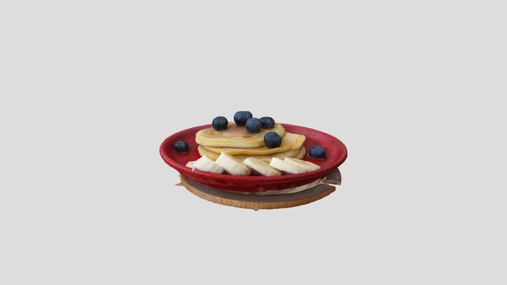 Pancakes with blueberries and bananas 3D Model