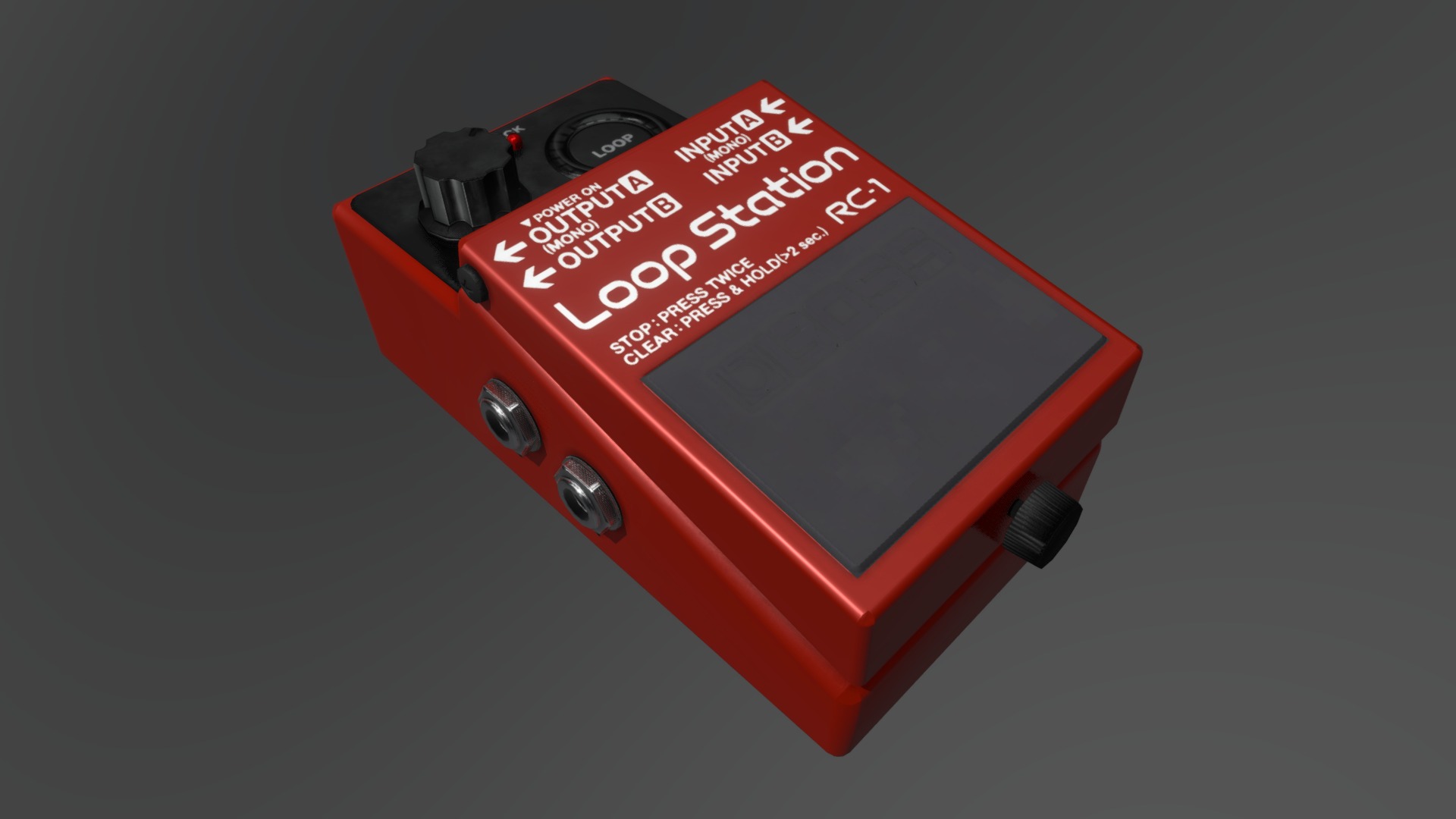 3D model BOSS Looper RC-1 Pedal - This is a 3D model of the BOSS Looper RC-1 Pedal. The 3D model is about a red and black electronic device.
