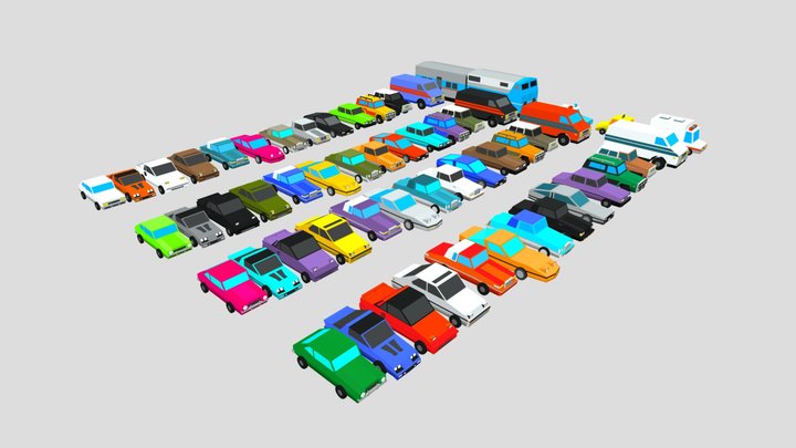 Over 50 low poly 80s cars 3D Model