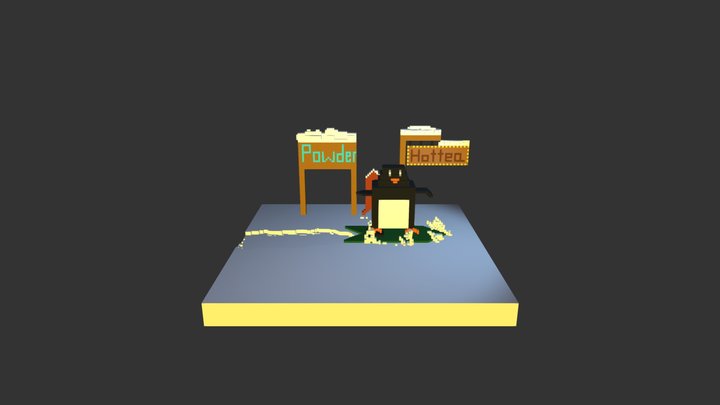 Snowboarding Penguin 3D Model