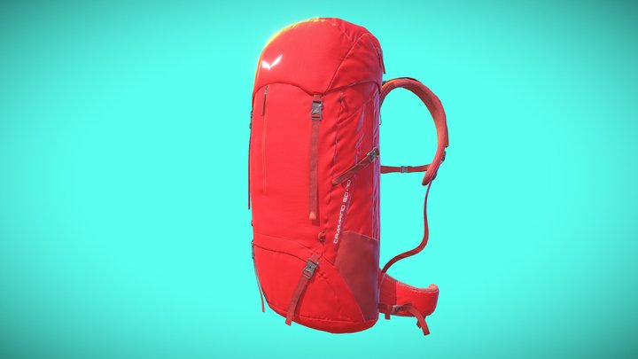 Red Hiking Backpack Low poly 3D Model